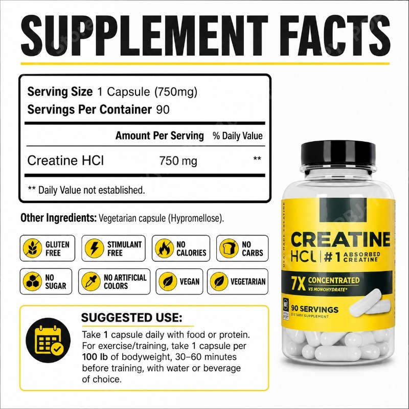 Creatine HCl 750mg 90 Capsules - Creatine Hcl Capsule review and price